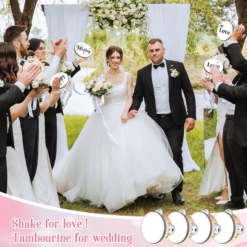 Lukmaa 24 Set 4 Inch Tambourine for Adults Tambourines Bulk Wooden Hand Held Drum with Metal Jingles, Gift Tags, Beige Ribbon Percussion Gift Musical Instrument for Church Wedding Party Favor - Image 3